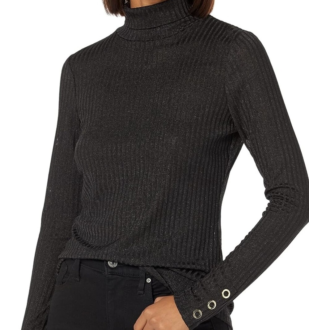 DKNY Ribbed Turtleneck Tunic in Black XL